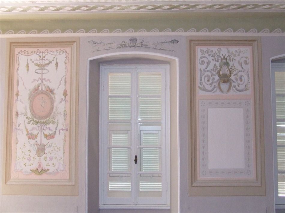 Particolari del restauro della Sala delle Cerimonie di Villa San GIacomo nel complesso di Villa Durazzo a Santa Margherita Ligure